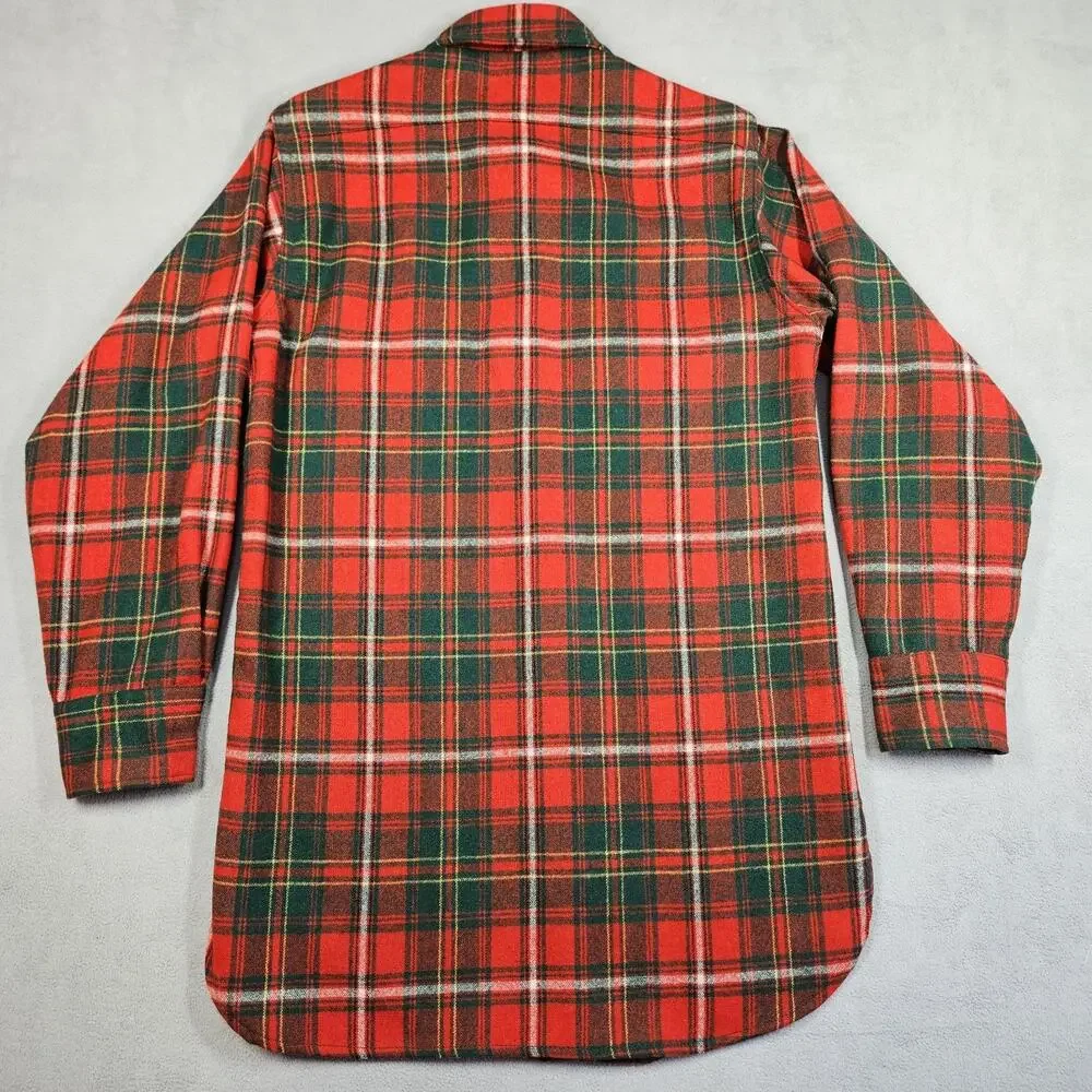 Vintage Woolrich Shirt Mens Small Button Down Wool Blend Shacket‎ Red Green USA